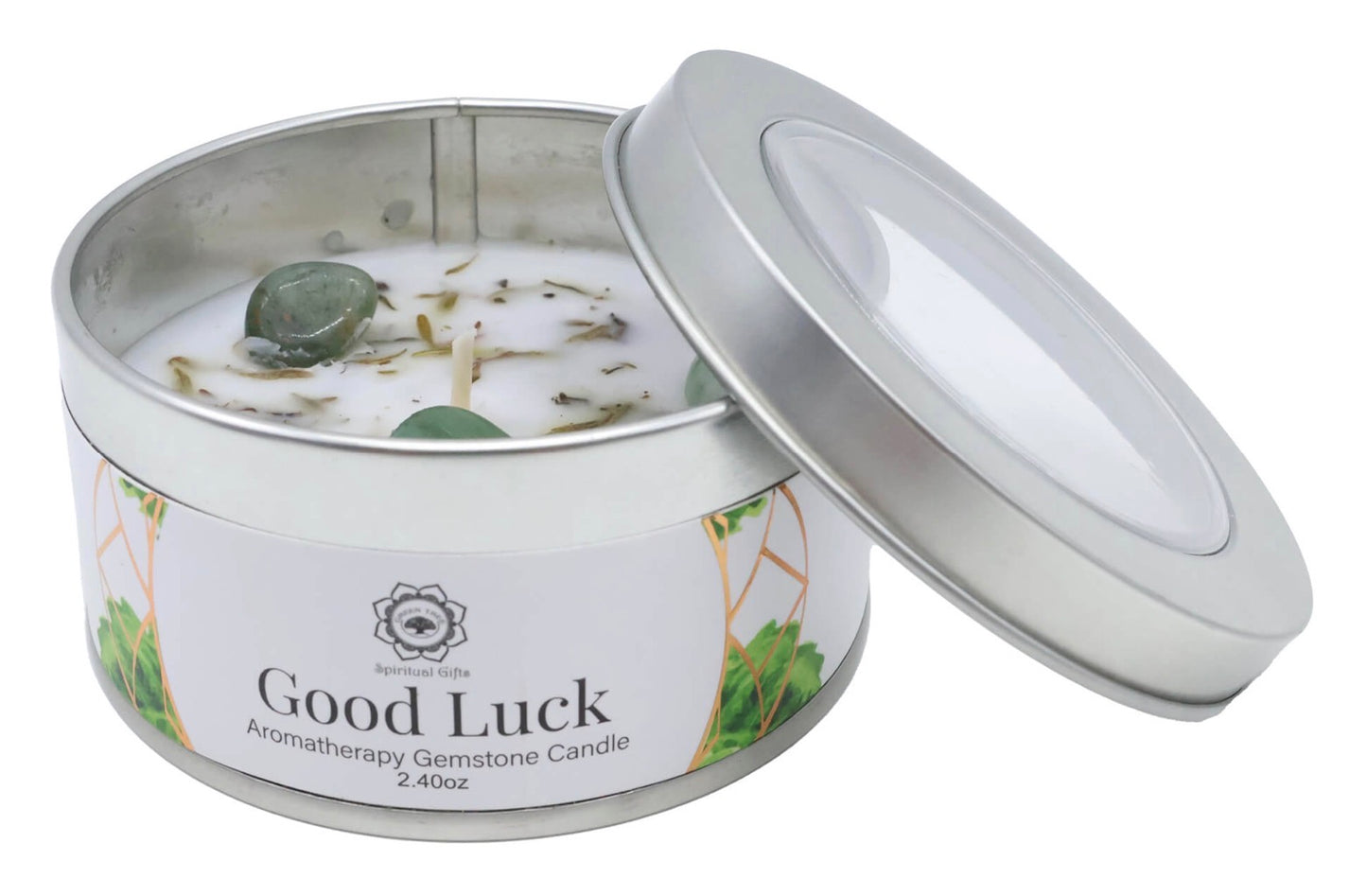 Bougie avec Minéraux Green Tree « Good Luck » | Boutique Ésotérique - La Boutique Ô Mystères