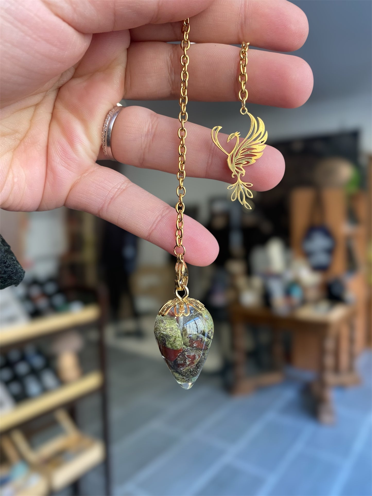 Pendule Jaspe Sang de Dragon & Résine | Boutique Ésotérique - La Boutique Ô Mystères