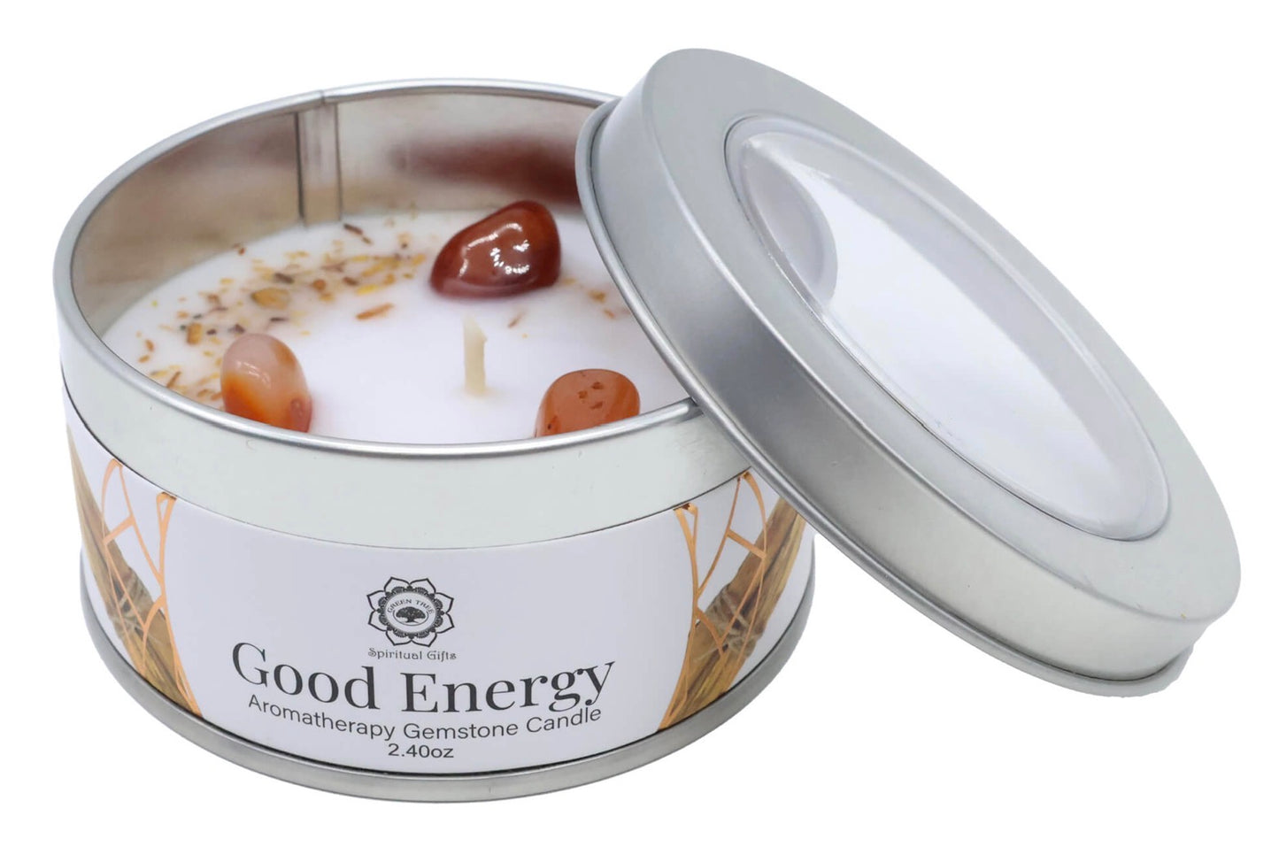 Bougie avec Minéraux Green Tree « Good Energy » | Boutique Ésotérique - La Boutique Ô Mystères