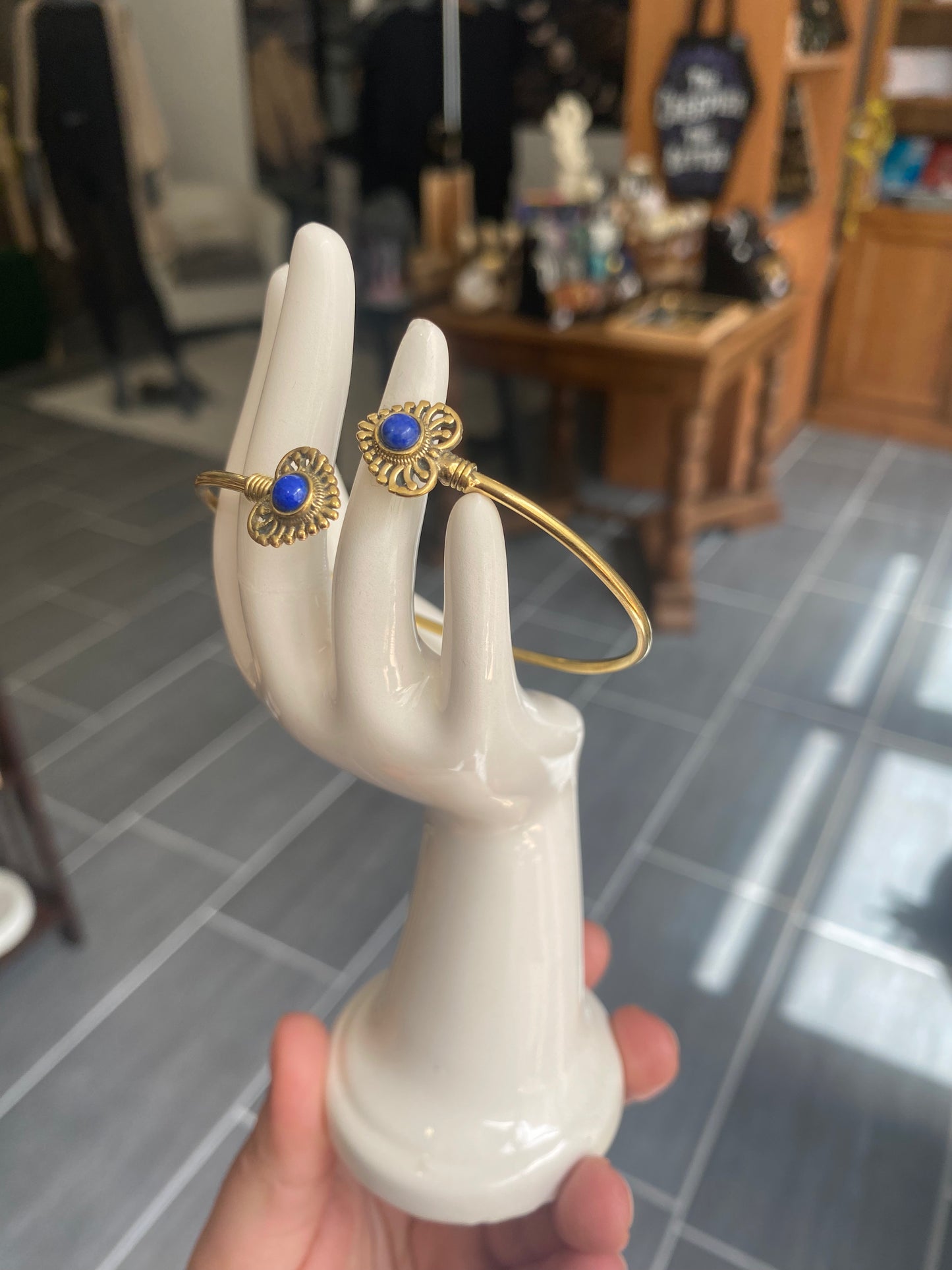 Bracelet Ethnique Lapis Lazuli Demi-Jonc Ethnique Doré / Argenté | Boutique Ésotérique - La Boutique Ô Mystères