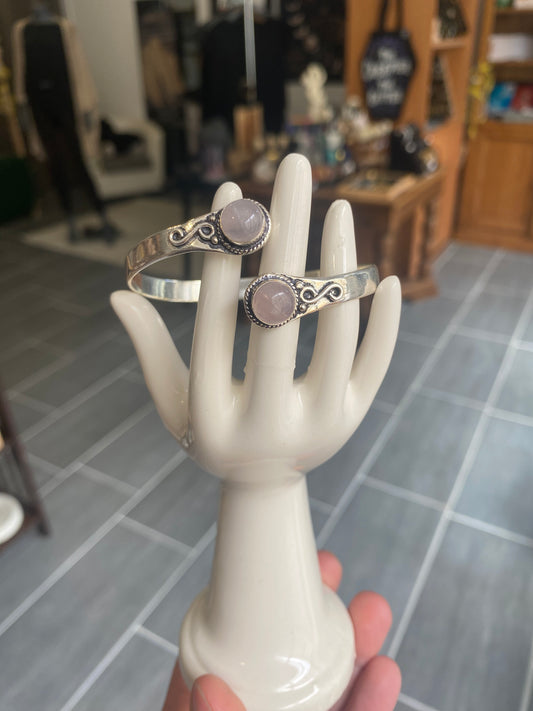 Bracelet Ethnique Quartz Rose Demi-Jonc Ethnique Argenté | Boutique Ésotérique - La Boutique Ô Mystères