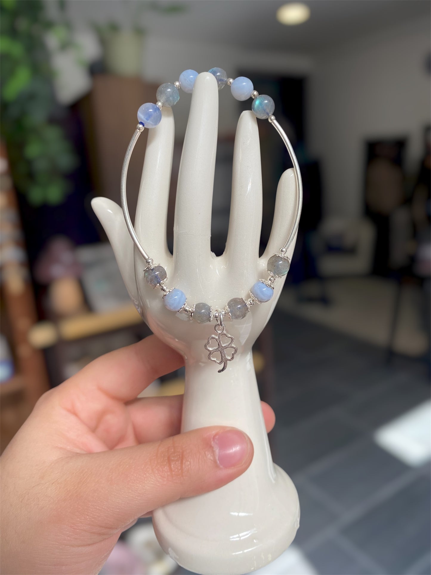 Bracelet Labradorite & Agate Blue Lace - Élastique et Argent 925 Boutique Ésotérique - La Boutique Ô Mystères
