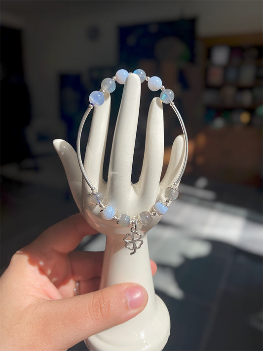 Bracelet Labradorite & Agate Blue Lace - Élastique et Argent 925 Boutique Ésotérique - La Boutique Ô Mystères